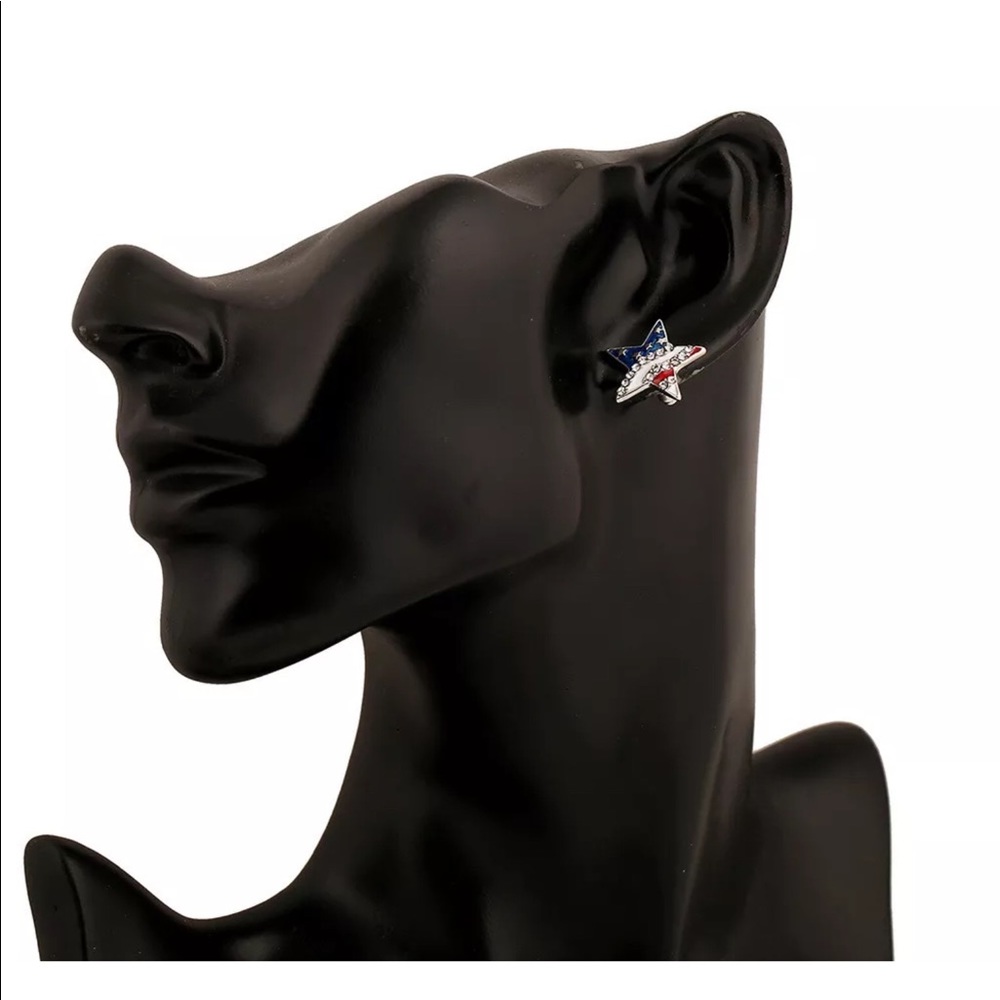 American Flag Star Patriotic Earrings - Picture 2 of 5